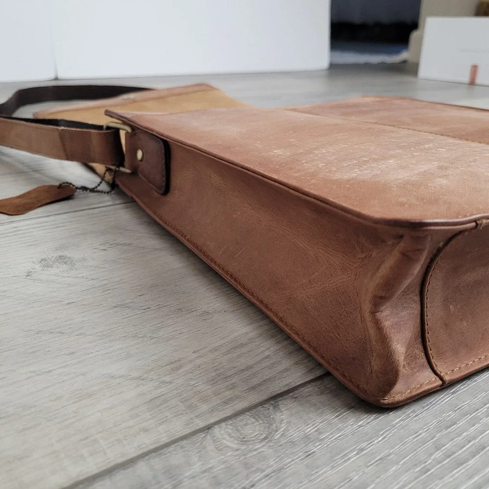Leabags Messenger Bag 100% Leather‎ Shoulder Strap Flap Brown 12x10